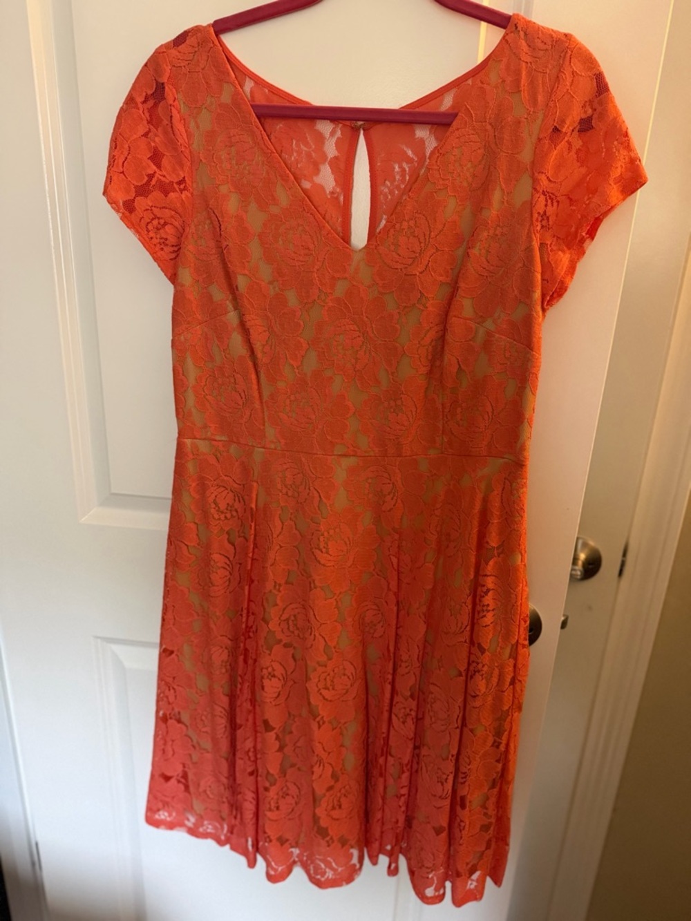 J Taylor -  Women's Coral Lace Fit-and-Flare Dress